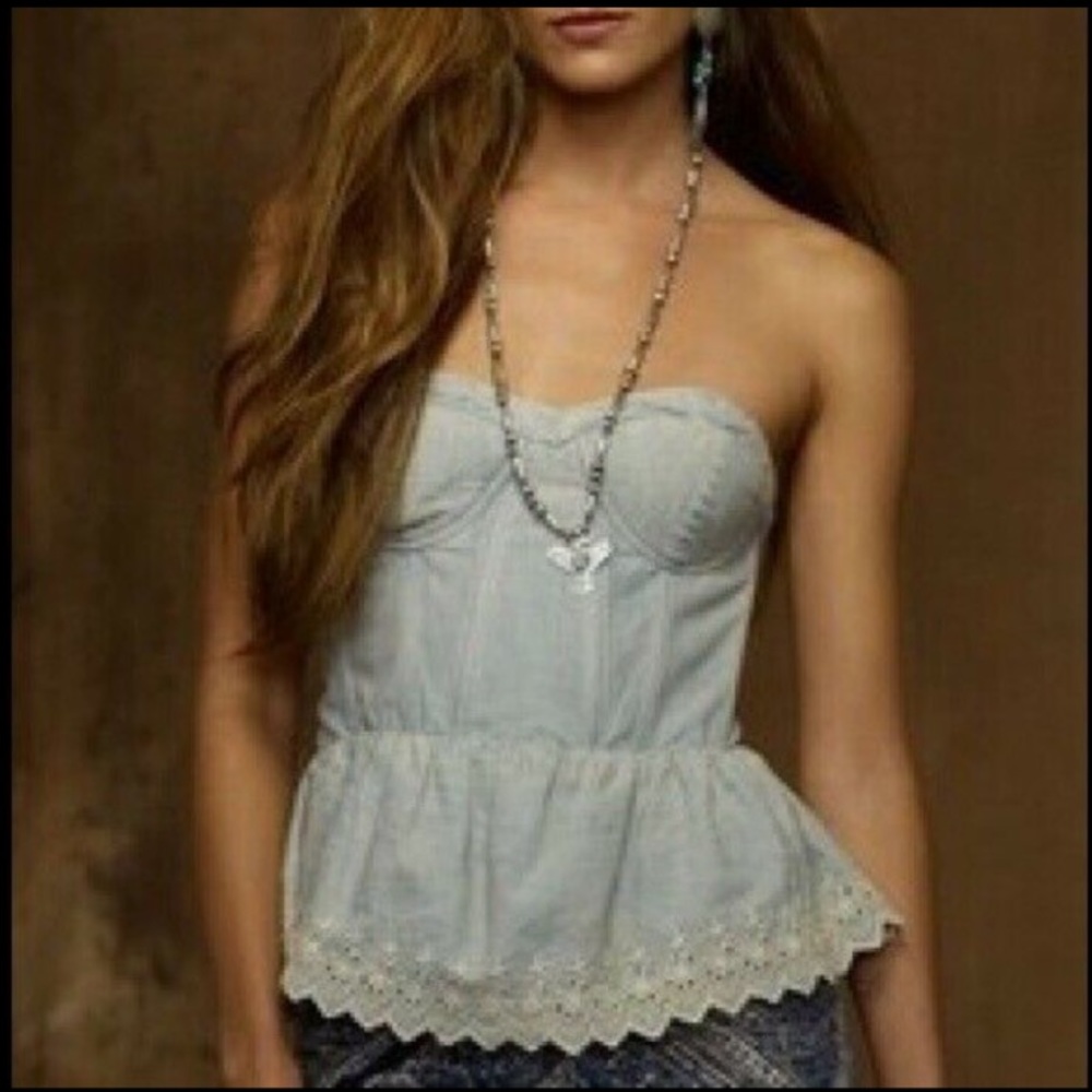 ❤️RALPH LAUREN❤️ DENIM CHAMBRAY EYELET BUSTIER